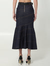indigo denim belted midi skirt