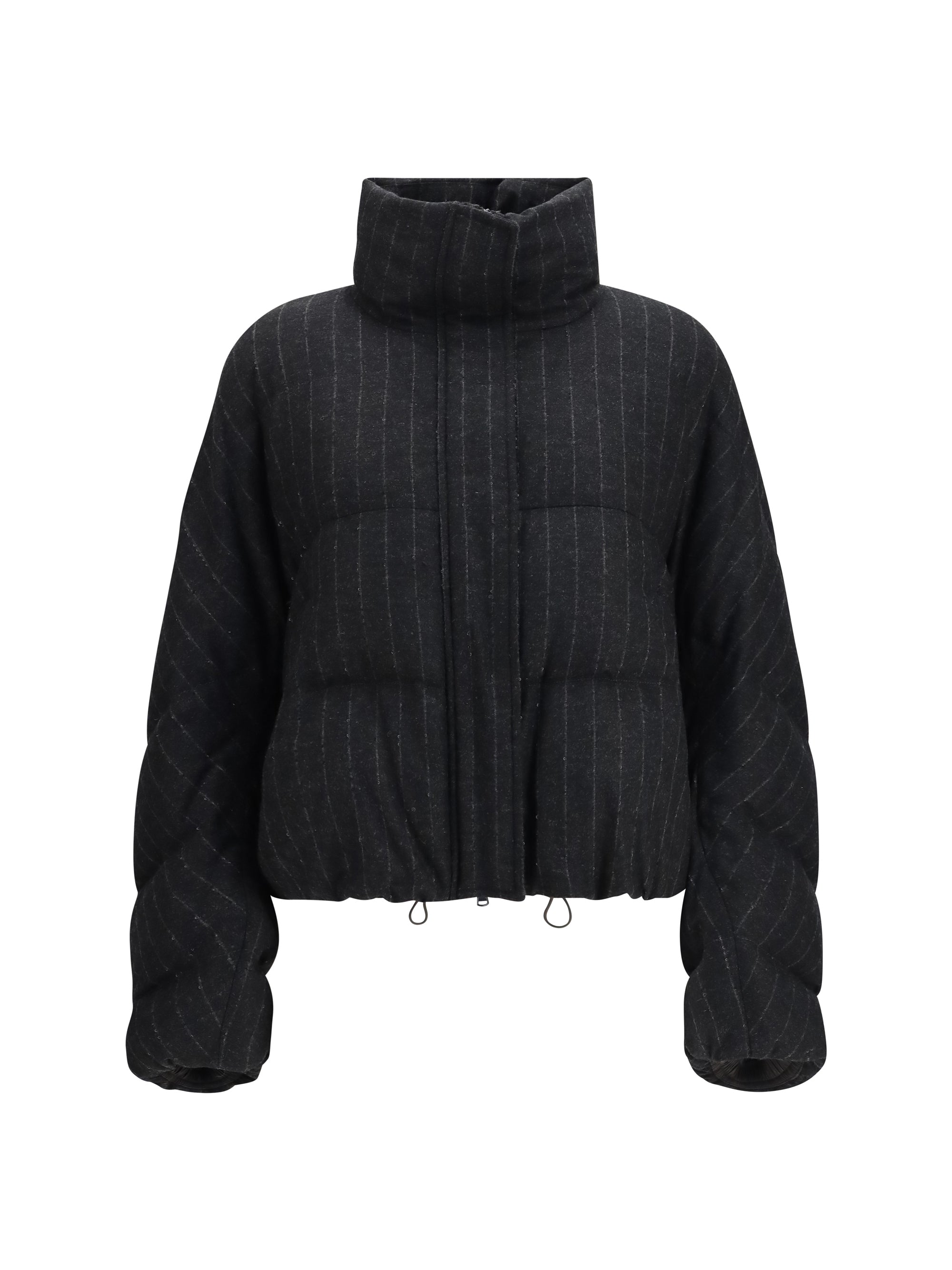 cropped pinstripe wool puffer jacket