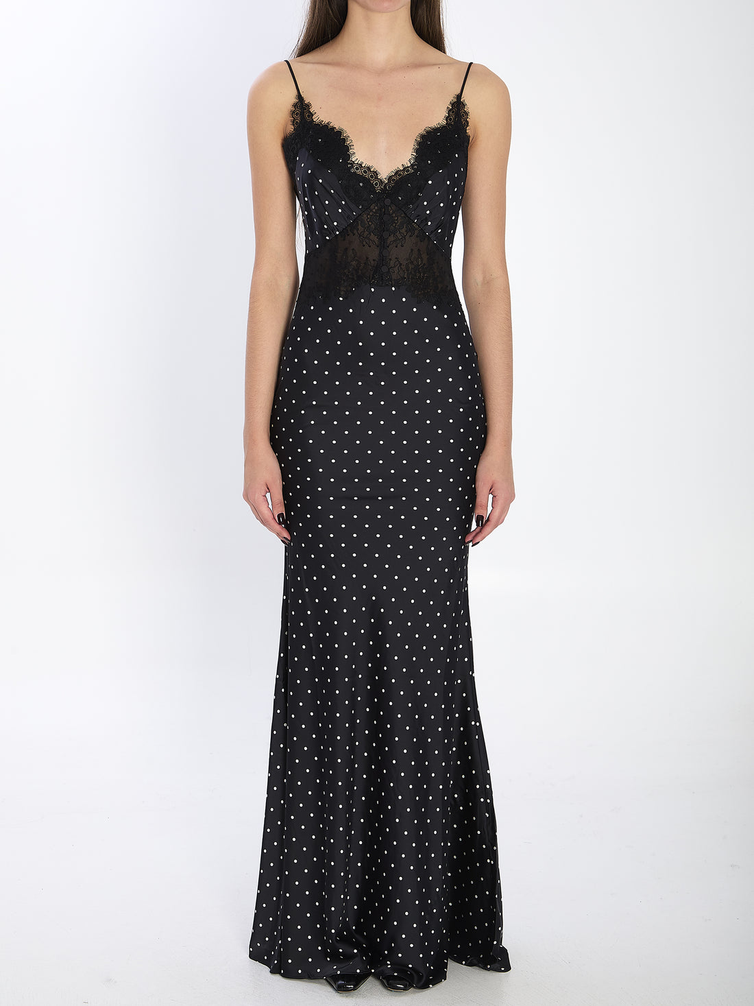 SELF PORTRAIT 10 polka dot satin lace maxi dress
