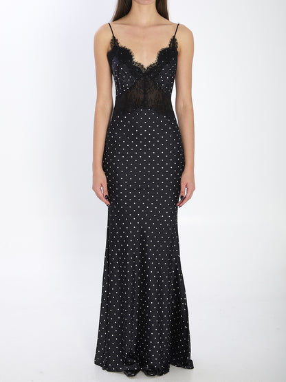 SELF PORTRAIT 10 polka dot satin lace maxi dress