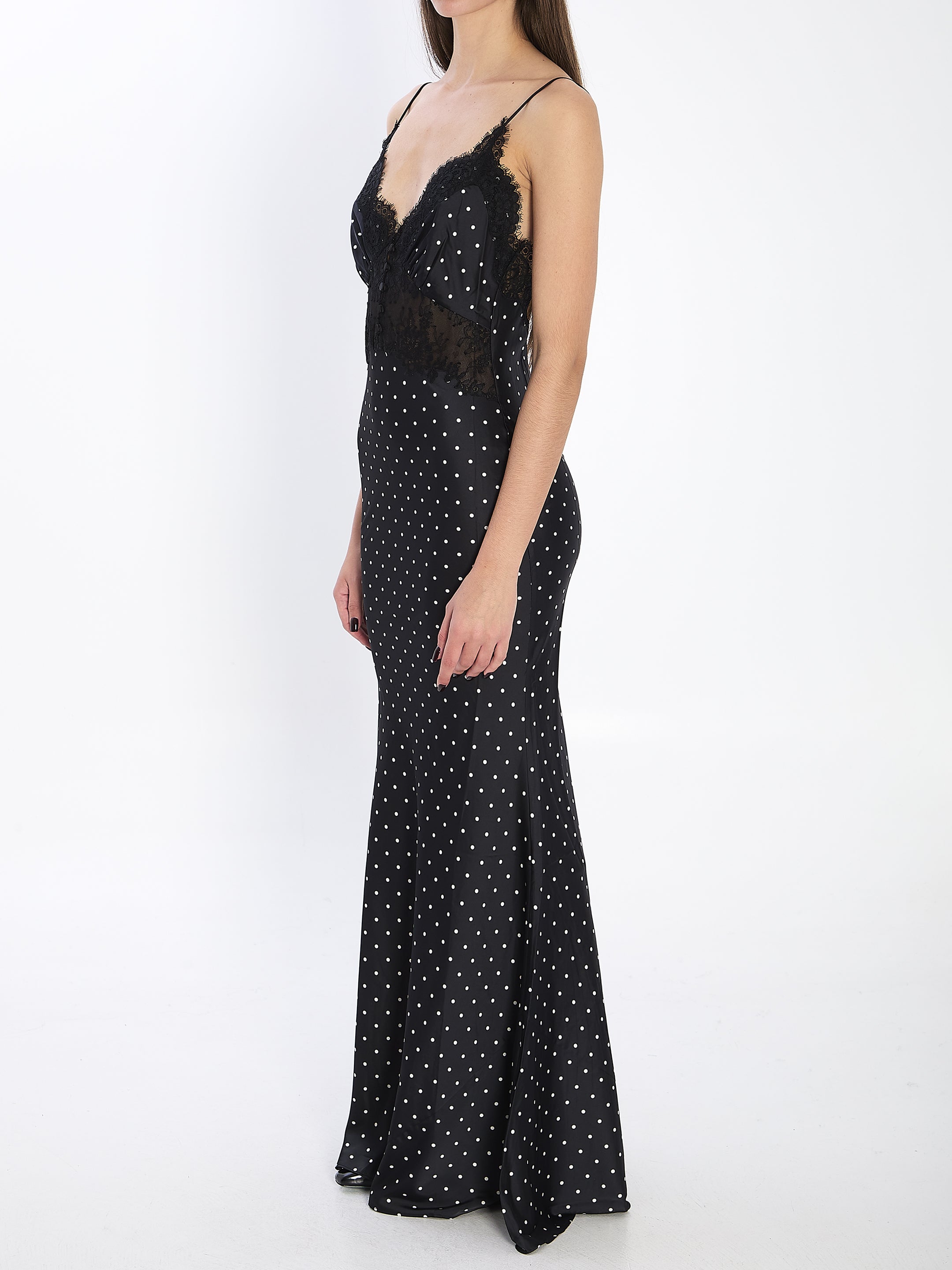 SELF PORTRAIT 10 polka dot satin lace maxi dress