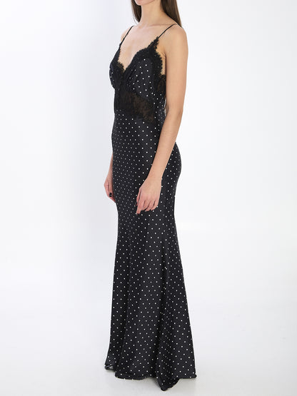 SELF PORTRAIT 10 polka dot satin lace maxi dress