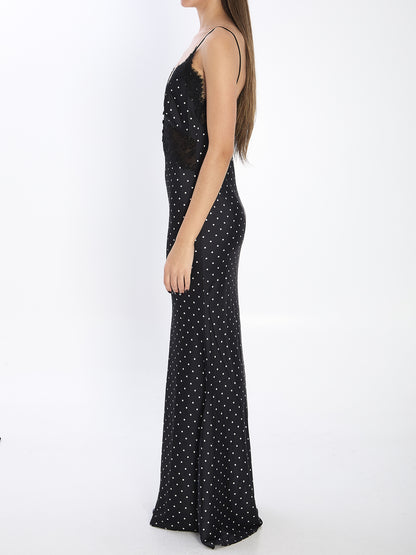 SELF PORTRAIT 10 polka dot satin lace maxi dress