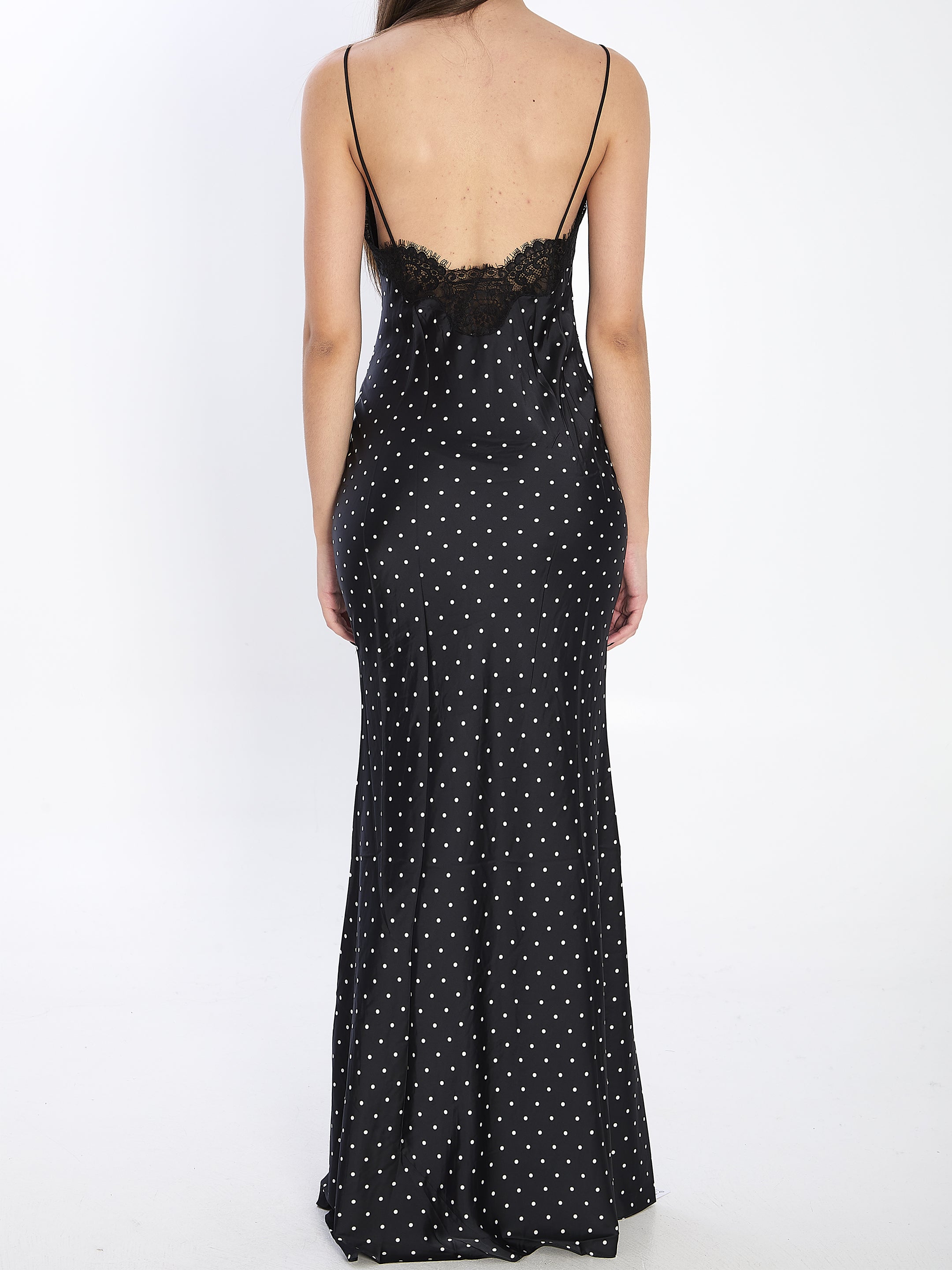 SELF PORTRAIT 10 polka dot satin lace maxi dress
