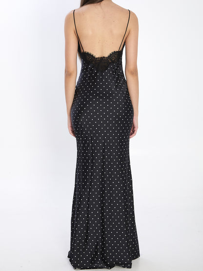 SELF PORTRAIT 10 polka dot satin lace maxi dress