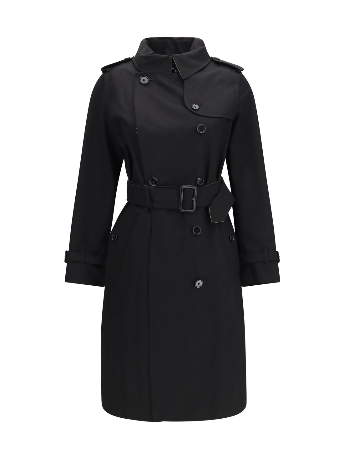 BURBERRY 6 long gabardine trench coat with check collar