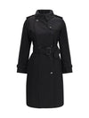 long gabardine trench coat with check collar