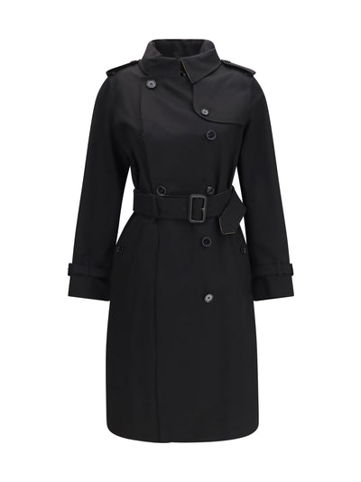 long gabardine trench coat with check collar