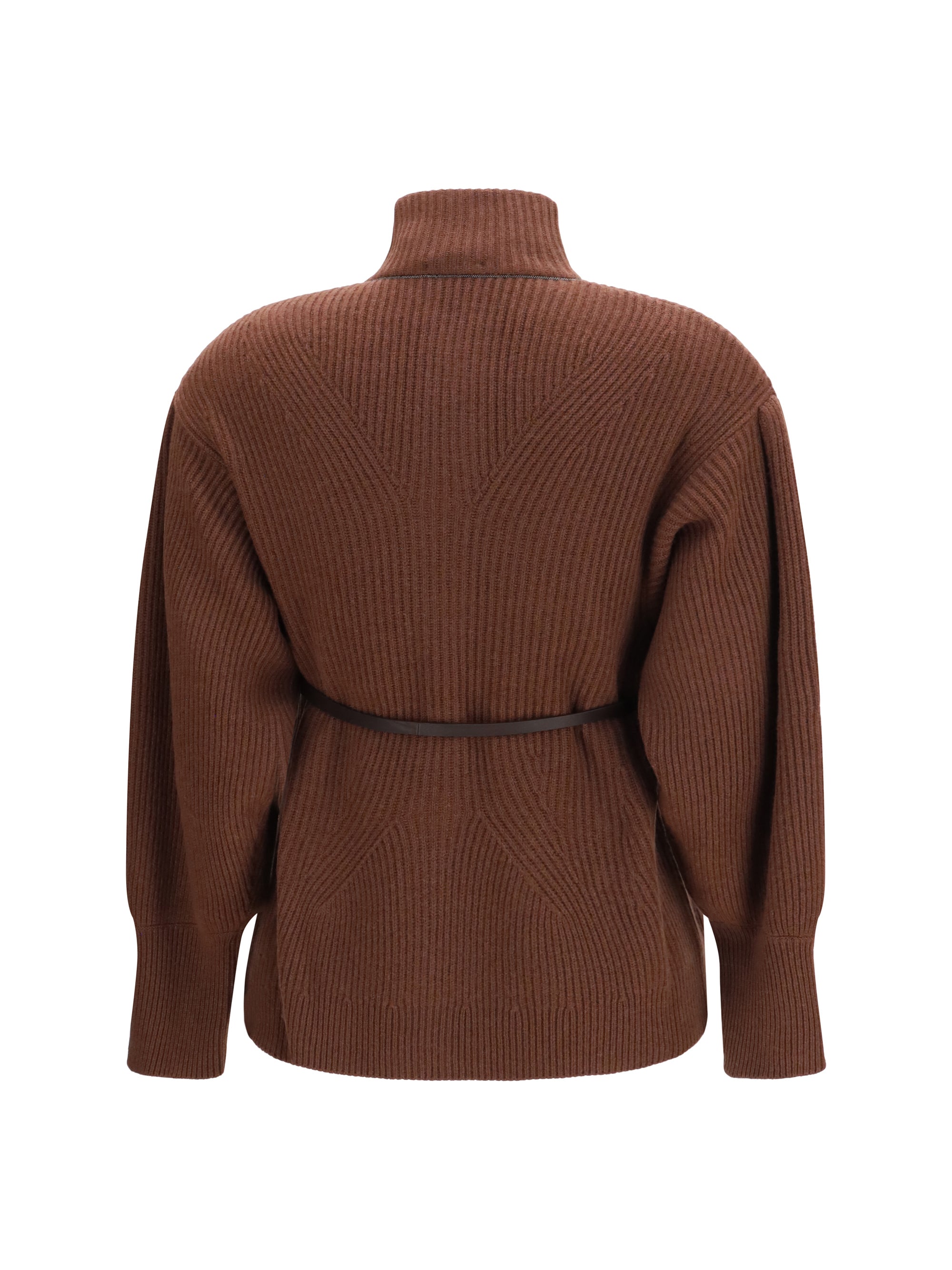 high neck cardigan with belt
