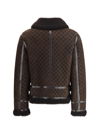 GUCCI 40 leather jacket with gg motif