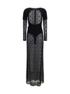 layered long dress in jersey and mesh