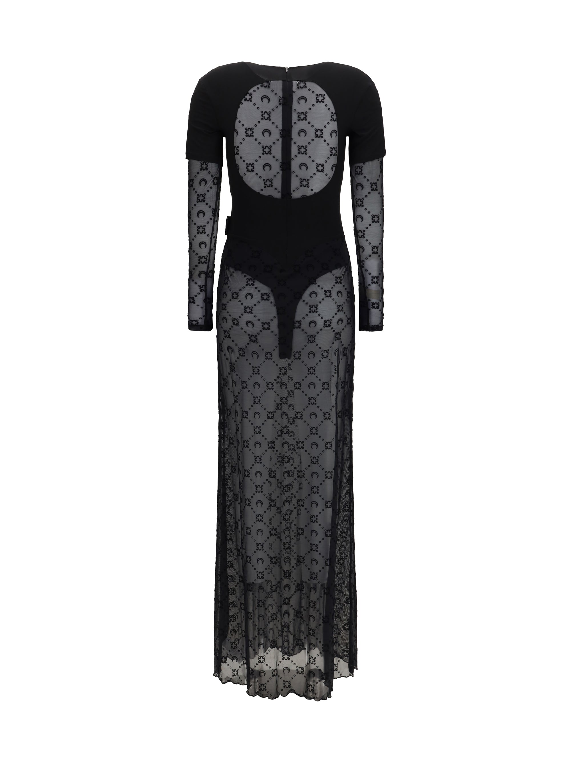 layered long dress in jersey and mesh