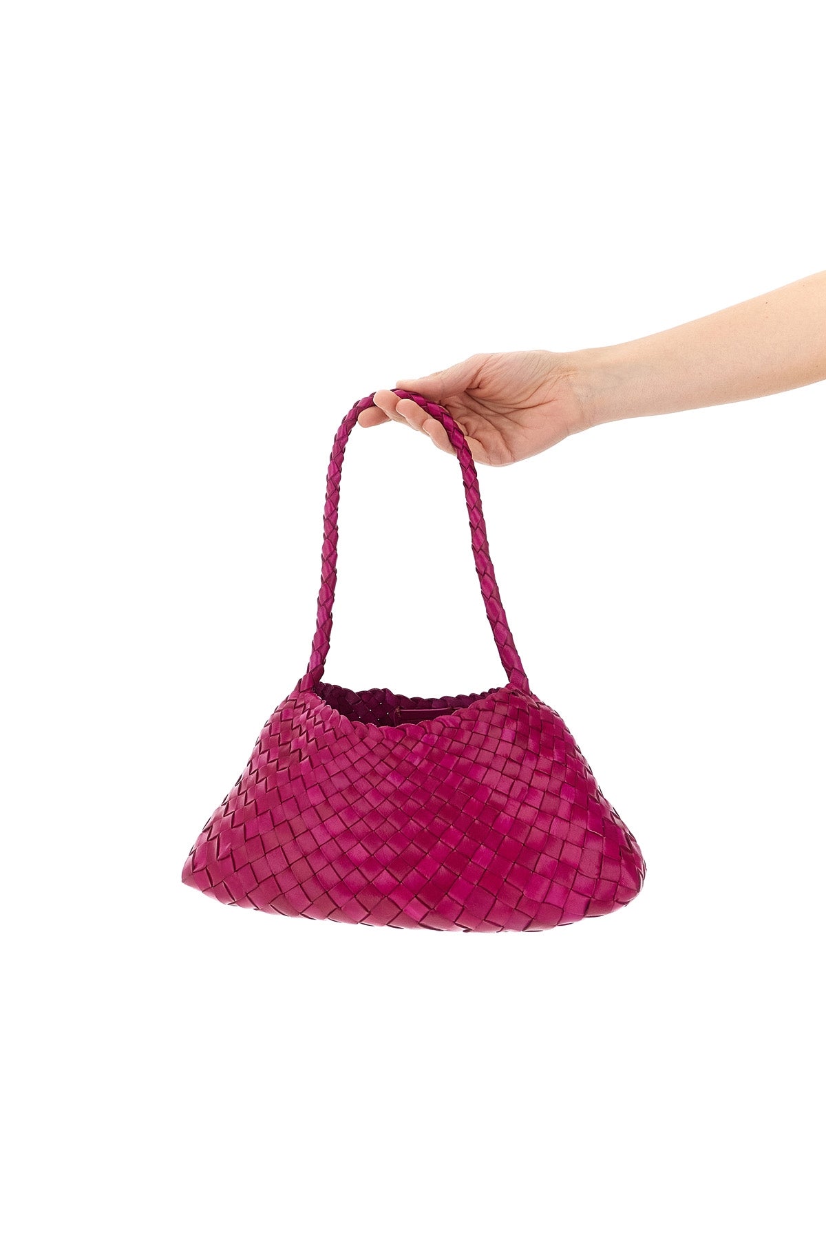 hand-woven buffalo leather rosanna shoulder bag characterized by irregular strip