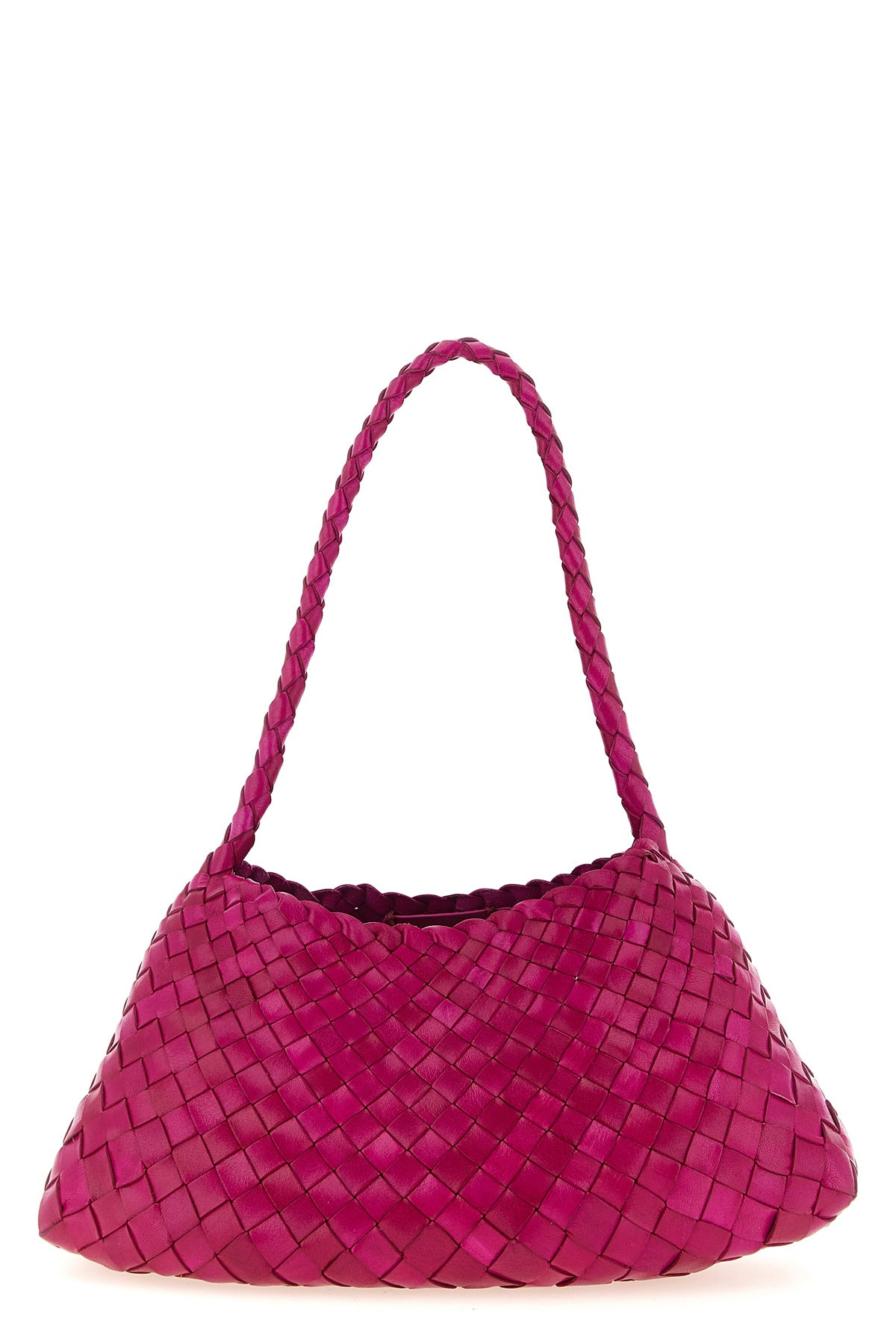 hand-woven buffalo leather rosanna shoulder bag characterized by irregular strip
