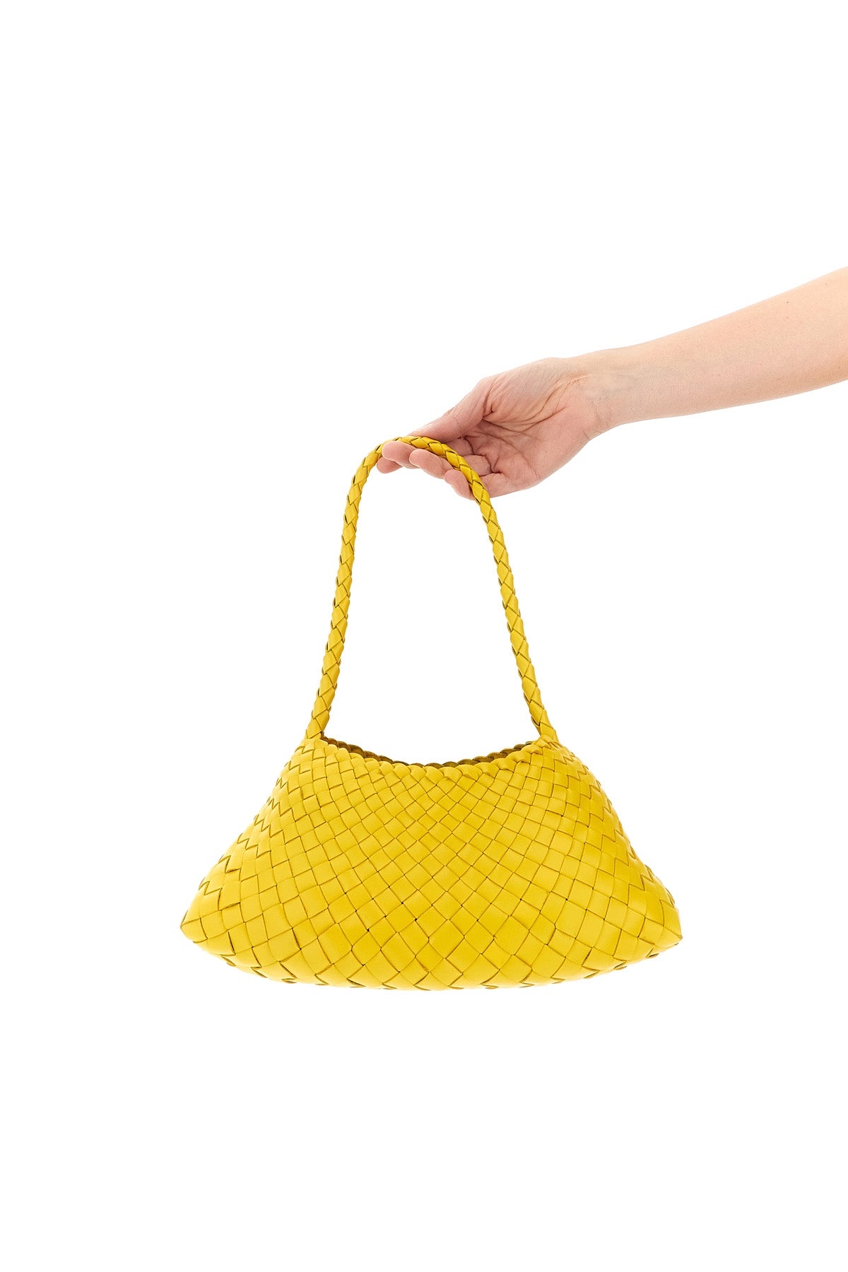 hand-woven buffalo leather rosanna shoulder bag characterized by irregular strip