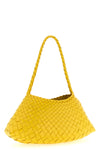 hand-woven buffalo leather rosanna shoulder bag characterized by irregular strip