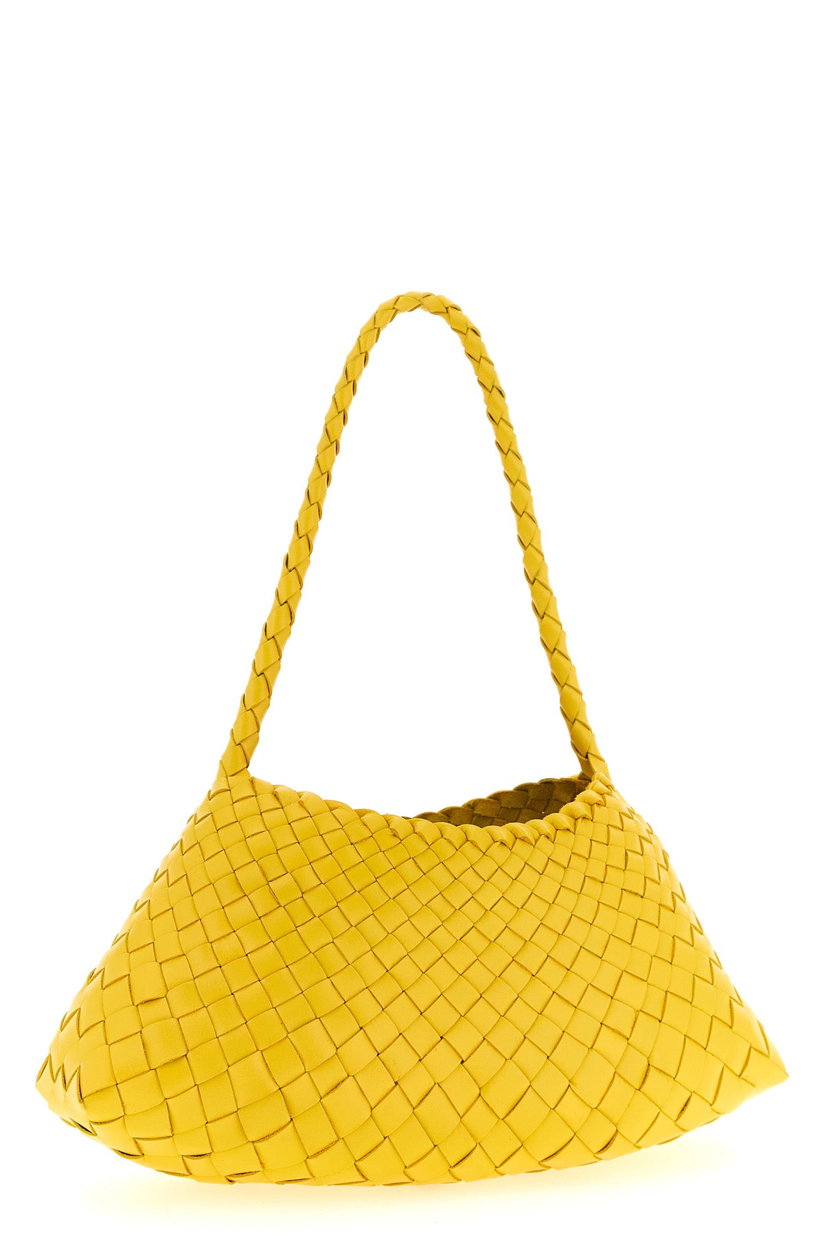 hand-woven buffalo leather rosanna shoulder bag characterized by irregular strip