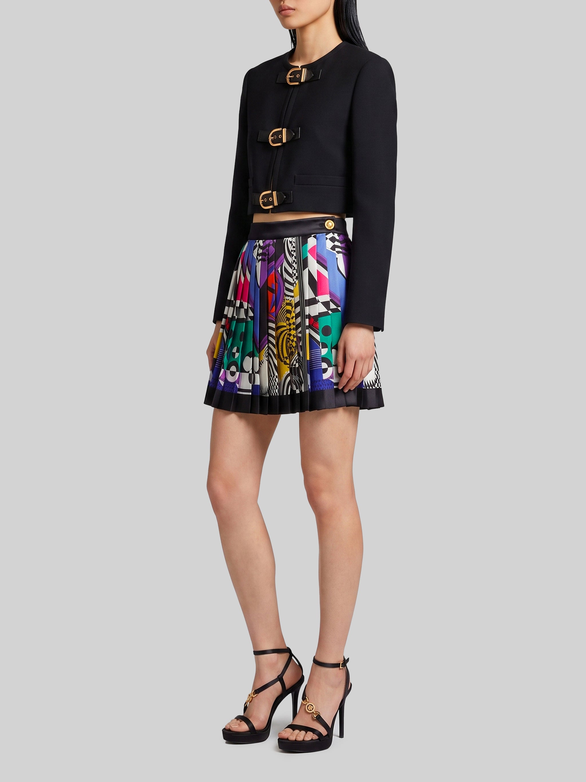 printed silk twill pleated miniskirt