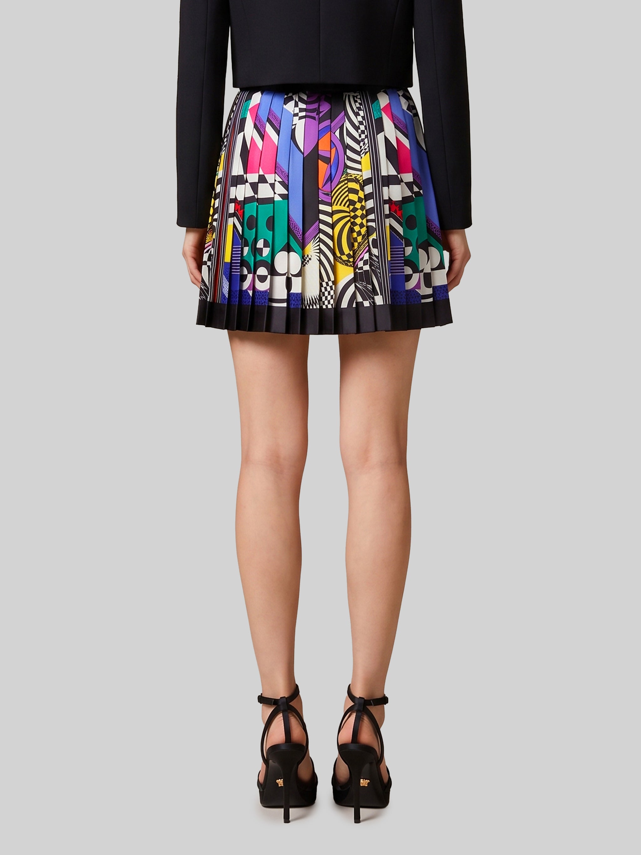 printed silk twill pleated miniskirt