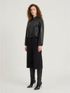 black faux leather cropped bomber