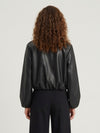 black faux leather cropped bomber