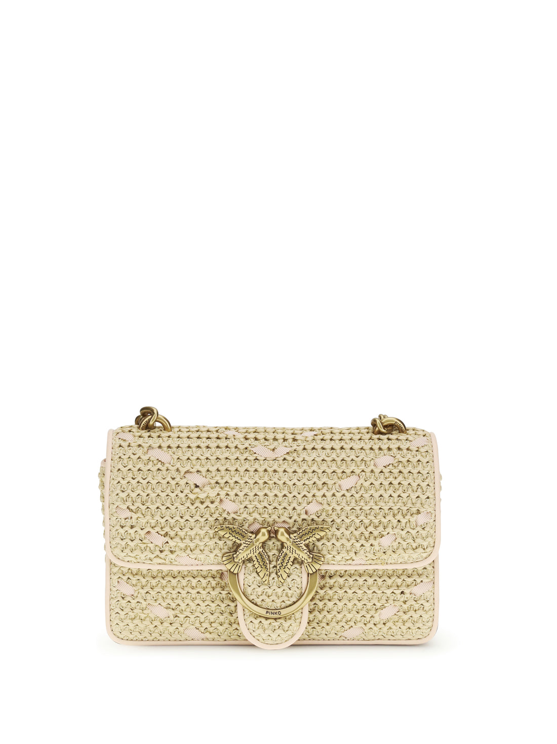PINKO OS mini love handbag in chevron raffia and leather