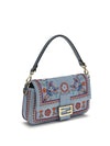 multicolor embroidered denim shoulder bag