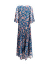 maxi pleated dress with flared sleeves