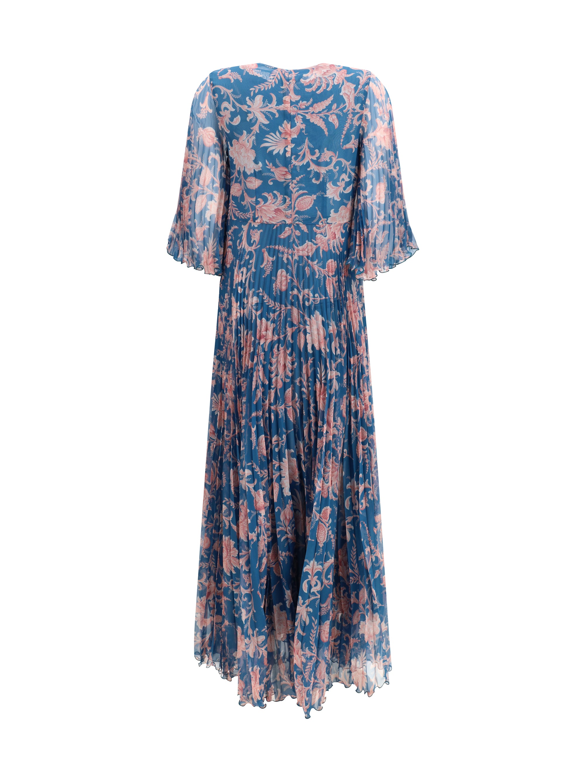 maxi pleated dress with flared sleeves