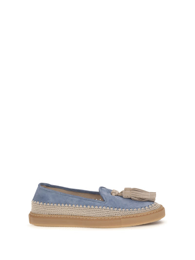 suede loafers with crochet detail