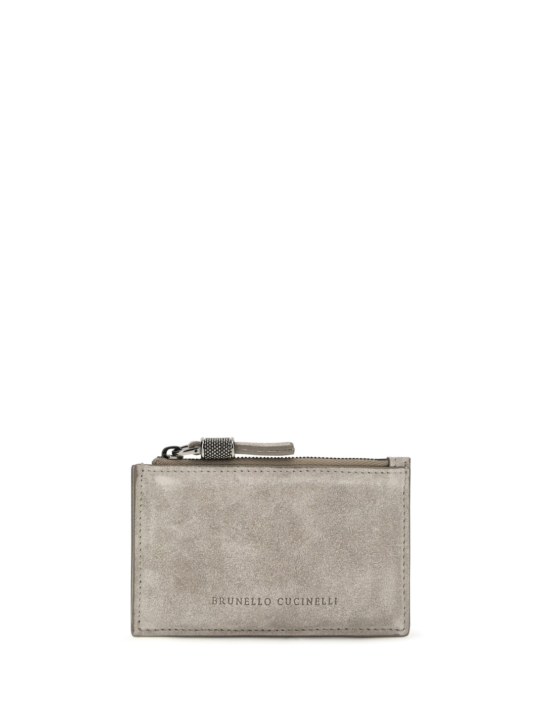 BRUNELLO CUCINELLI OS suede card holder with shiny zipper pull