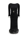 feather-trimmed chenille midi dress