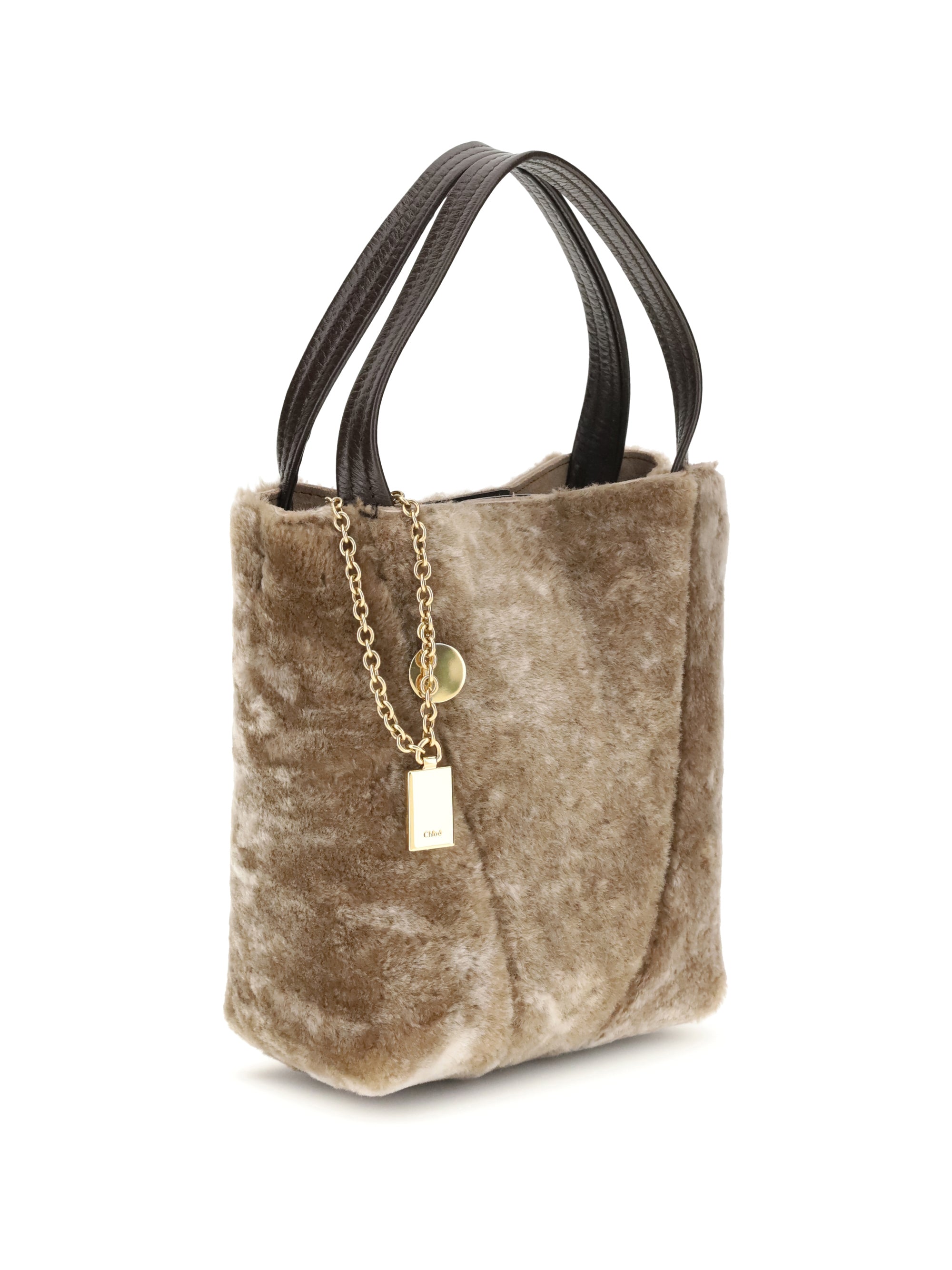 shearling small spin tote bag