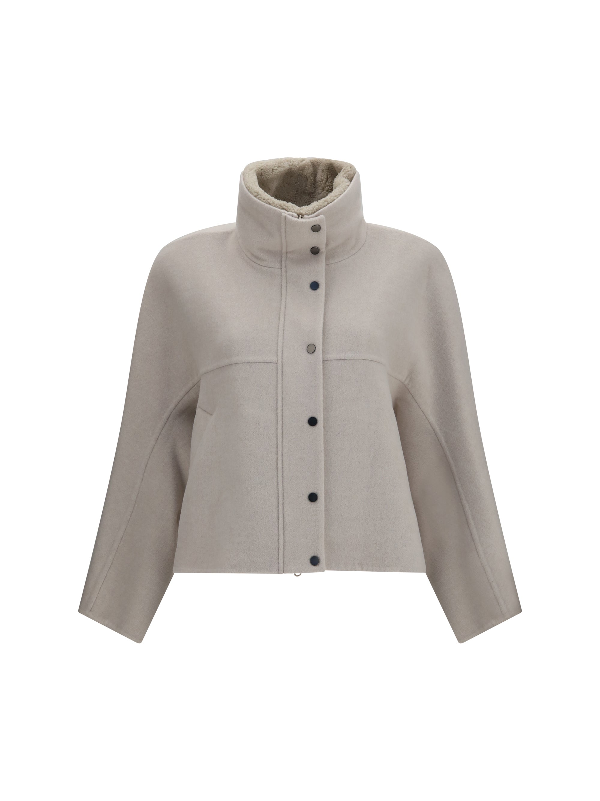 double-faced virgin wool and cashmere outerwear with detachable shearling insert