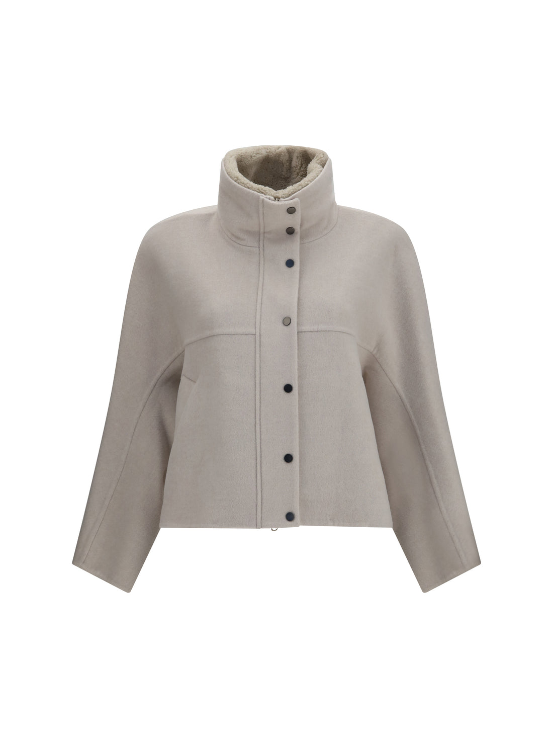 BRUNELLO CUCINELLI 38 double-faced wool and cashmere jacket with detachable shearling insert