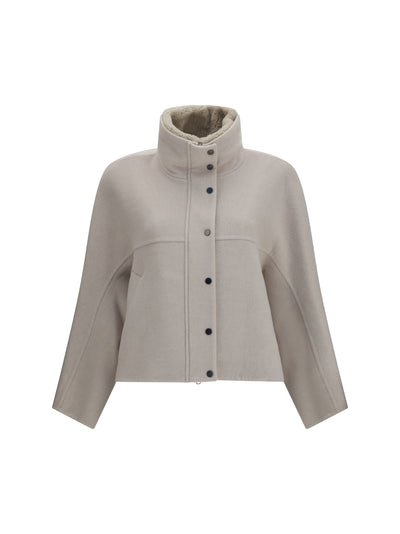 double-faced virgin wool and cashmere outerwear with detachable shearling insert