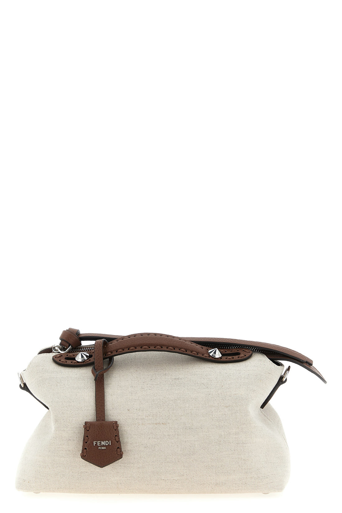 FENDI OS by the way soft medium handbag in canvas and hammered leather