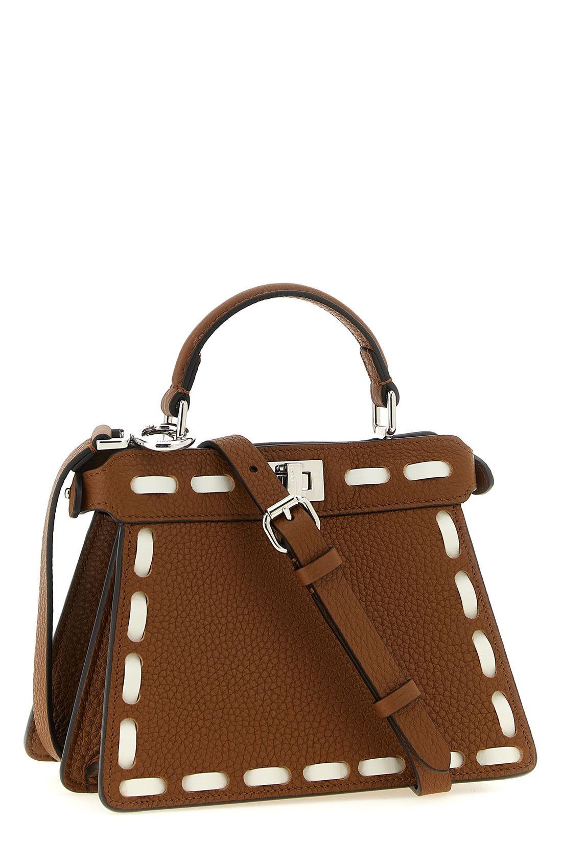 FENDI OS the fendi peekaboo iseeu handbag is made of brown cuoio romano leather