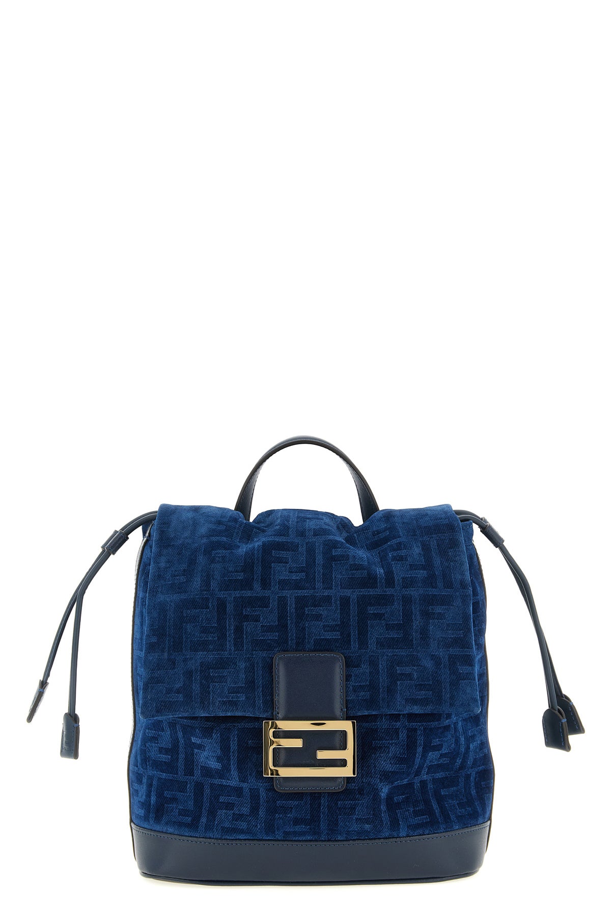 ff flocked cotton denim backpack and tone-on-tone smooth calf leather