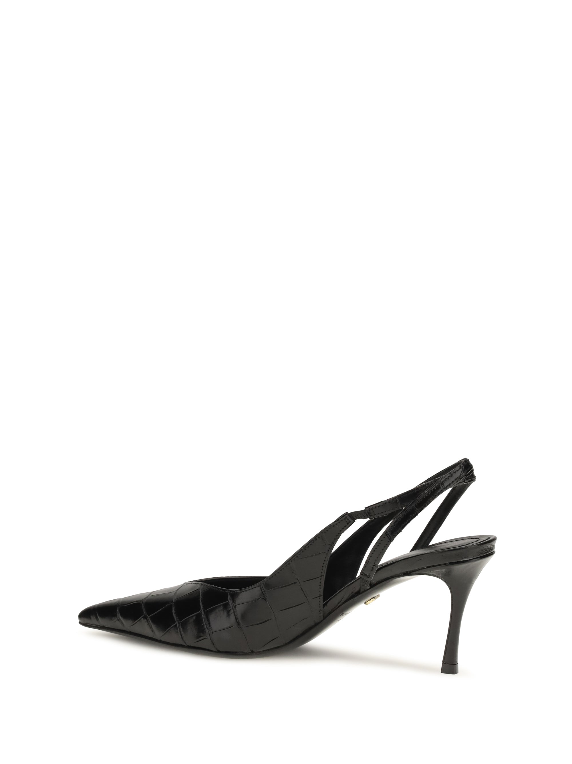 crocodile-effect leather slingback pumps