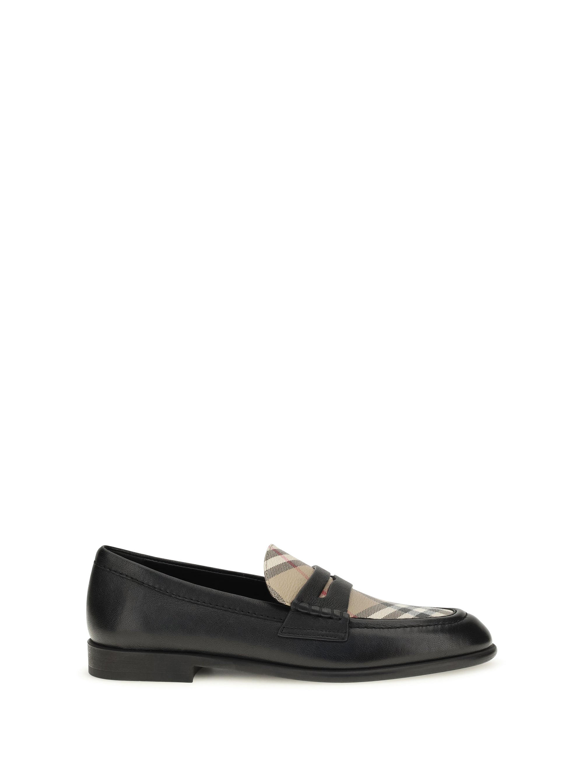 opal leather and check loafers