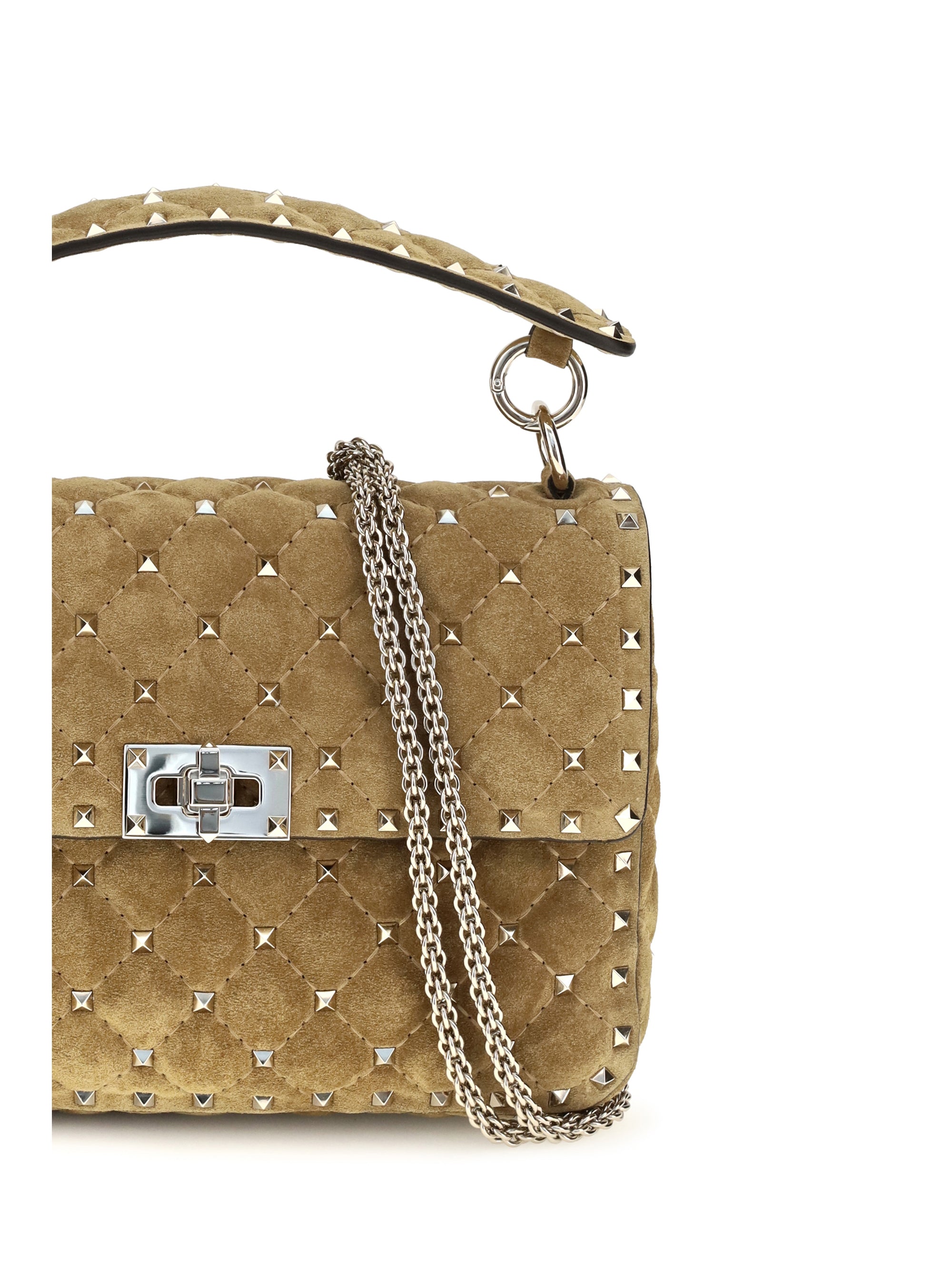 medium rockstud spike suede top handle bag
