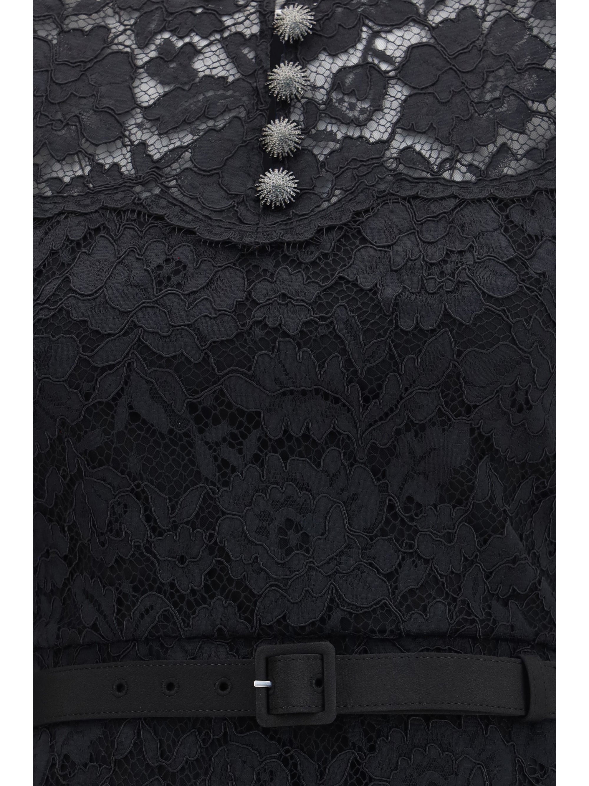 lace contrast collar midi dress