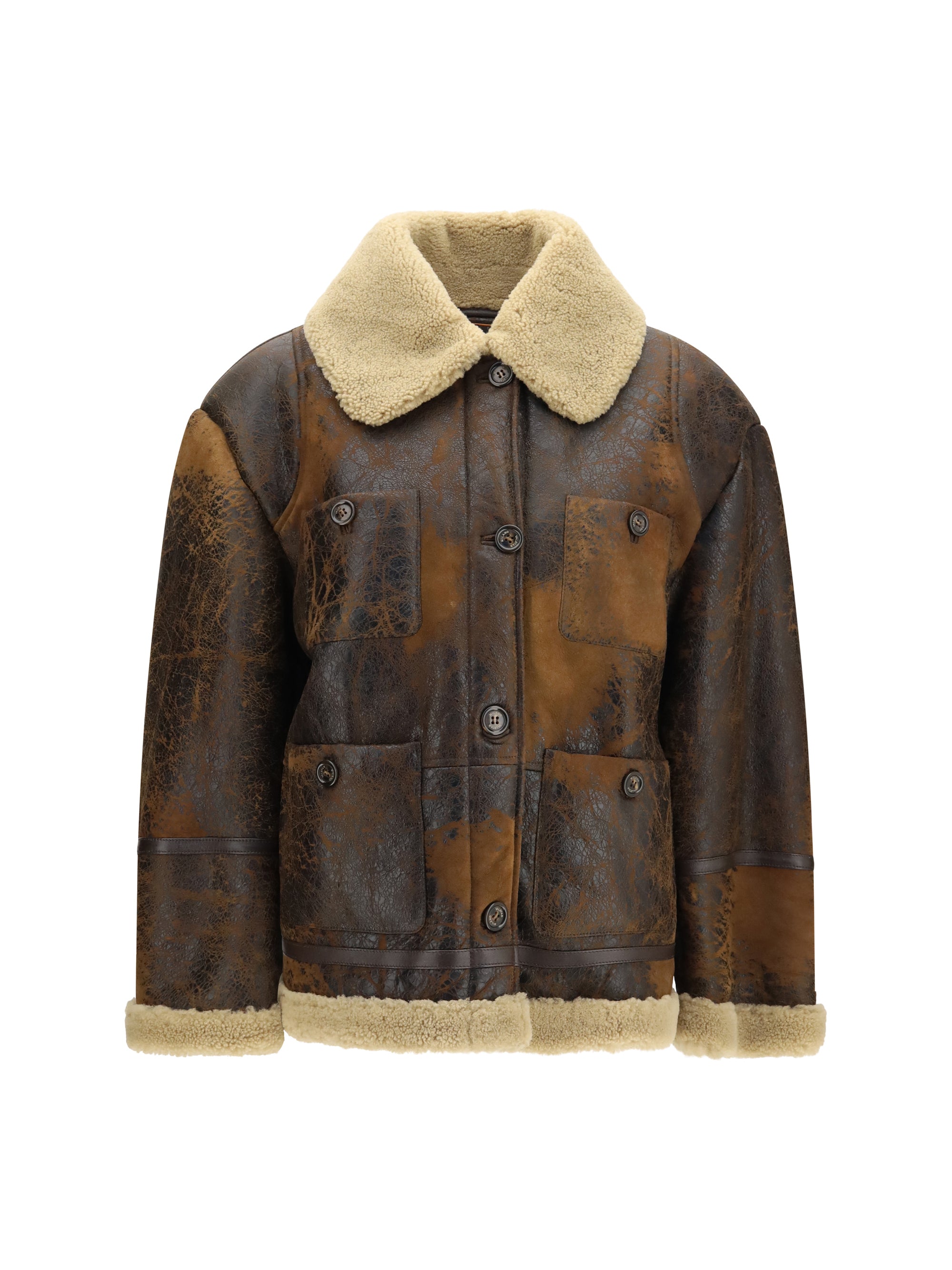 oversized leather jacket with shearling collar
