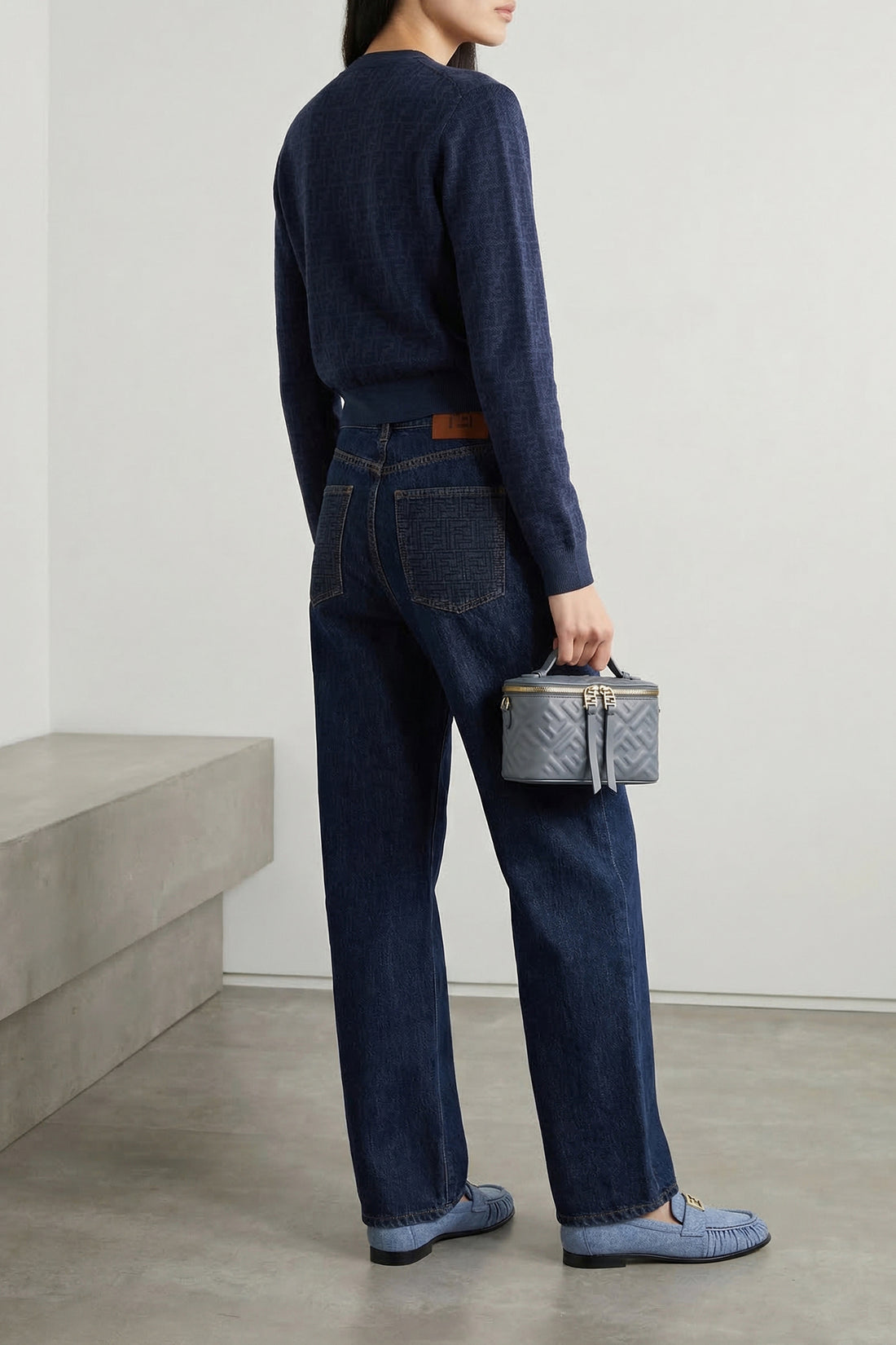 FENDI 36.5 baguette cotton denim loafers