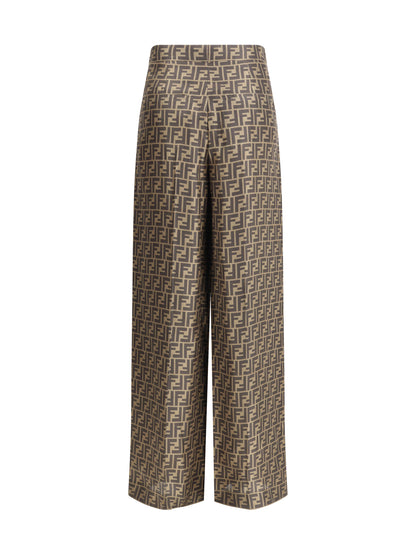 FENDI 38 monogram pattern silk pants
