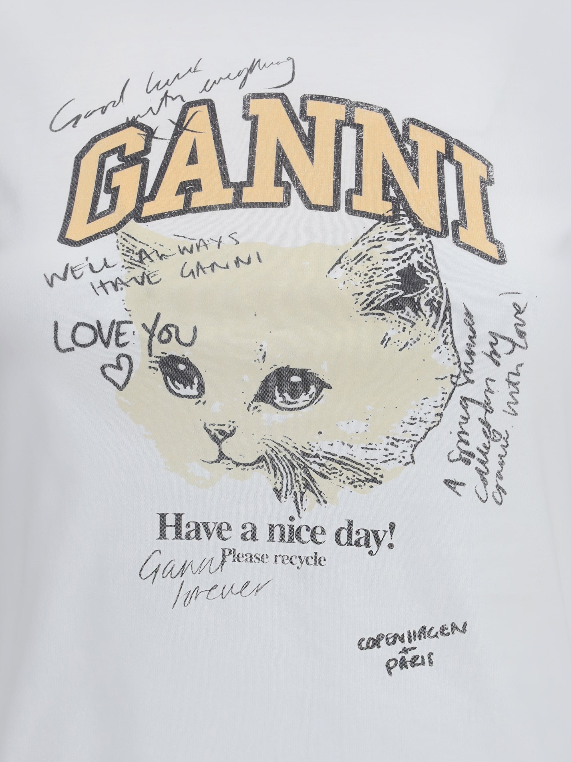 GANNI M kitten print t-shirt 