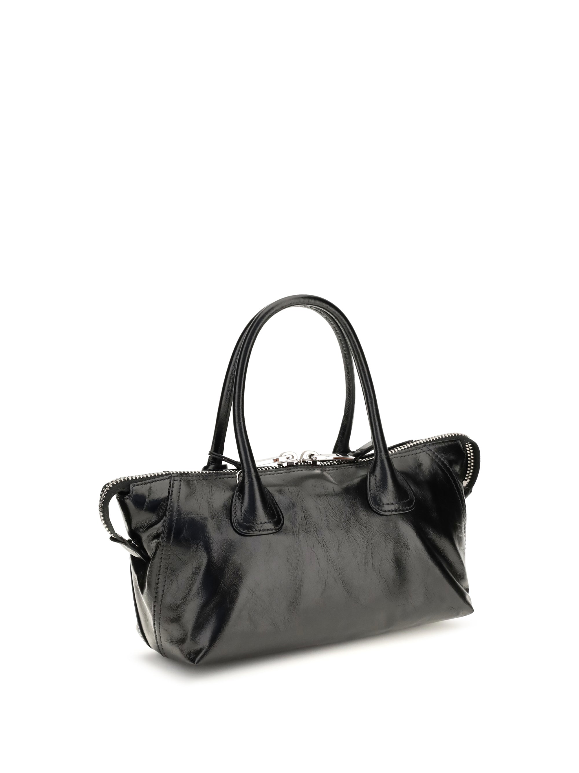 glossy leather handbag