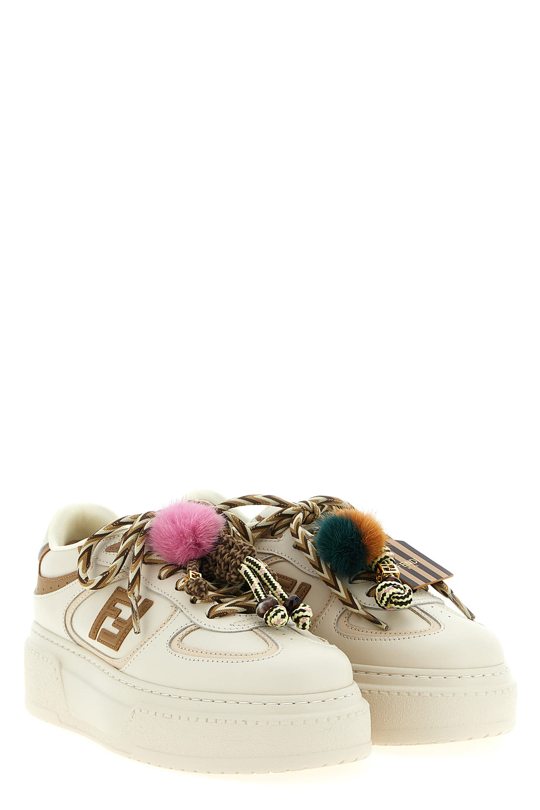 FENDI 39 fendi match leather sneakers embossed logo on the heel