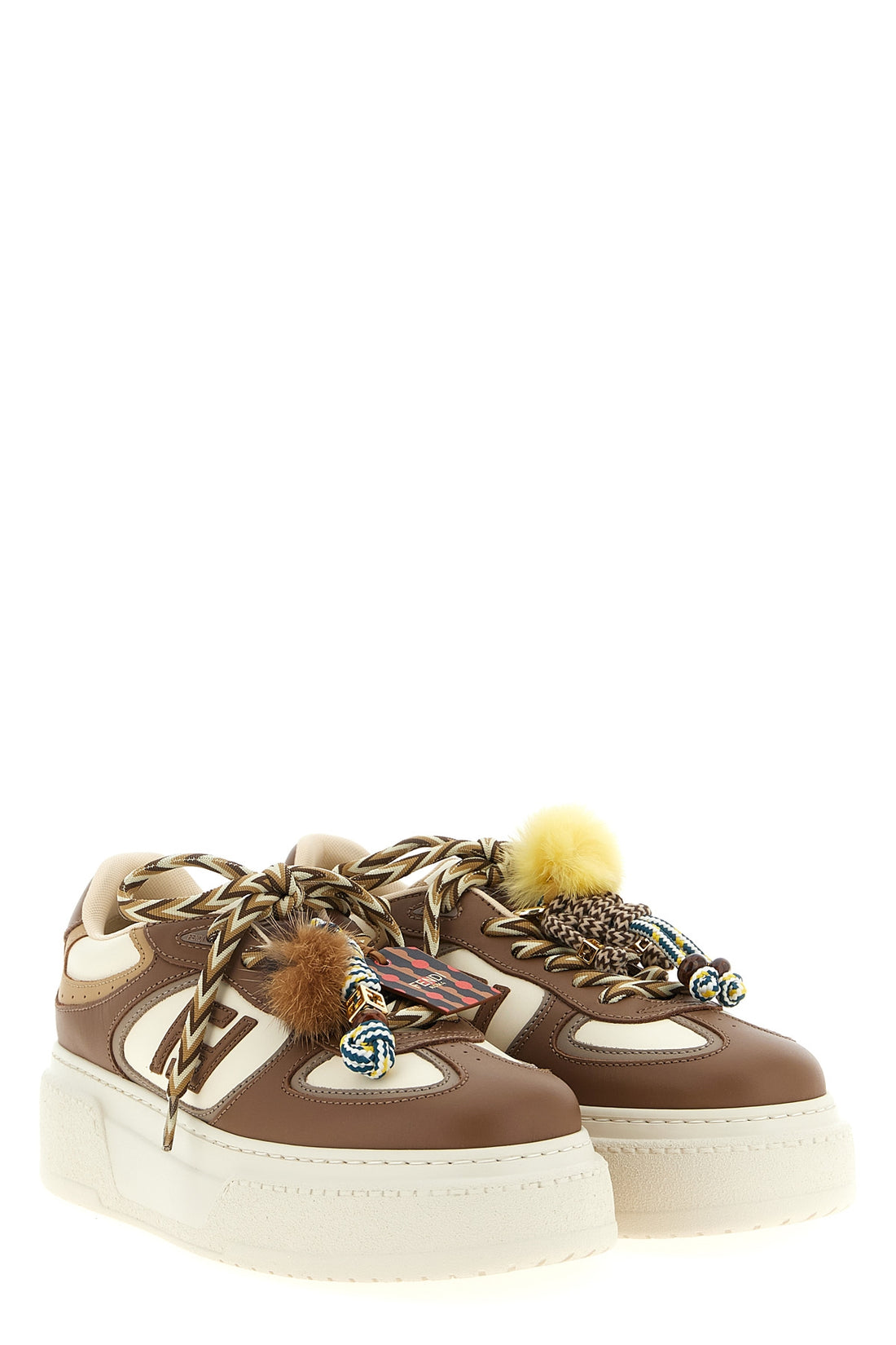 FENDI 39.5 fendi match leather sneakers embossed logo on the heel